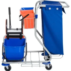 Rengøringsvogn Rengøringsvogn 4 Spande Aftørringsvogn Systemvogn Med Hjul Blå Orange 100 X 70 X 103 Cm