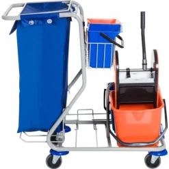 Rengøringsvogn Rengøringsvogn 4 Spande Aftørringsvogn Systemvogn Med Hjul Blå Orange 100 X 70 X 103 Cm