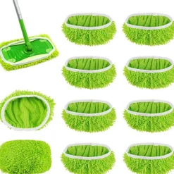 [RM]10-pak gulvmopper kompatible med Swiffer Sweeper til våd og tør brug, genanvendelige mikrofiberklude til alle gulvtyper, grøn 25x11,5 cm