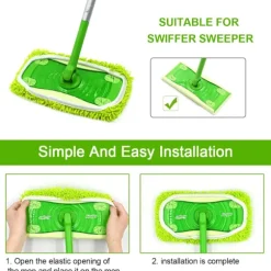 [RM]10-pak gulvmopper kompatible med Swiffer Sweeper til våd og tør brug, genanvendelige mikrofiberklude til alle gulvtyper, grøn 25x11,5 cm