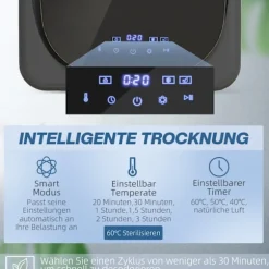 Rootz Compact Grey Tørretumbler - Tøjtørrer - UV-desinfektion - 4 Kg Kapacitet - 48cm x 40cm x 56cm - Hurtig deodorisering under 30 min.