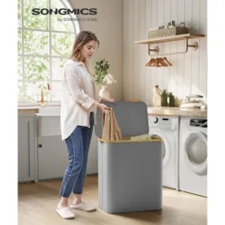 Rootz Dove Grey sammenklappelig vasketøjskurv - Tøjkurv - Sammenklappelig opbevaringsspand - 600D Oxford-klud - Bambus - Glasfiberstænger - Letvægts - | Fyndiq