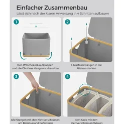 Rootz Dove Grey sammenklappelig vasketøjskurv - Tøjkurv - Sammenklappelig opbevaringsspand - 600D Oxford-klud - Bambus - Glasfiberstænger - Letvægts - | Fyndiq
