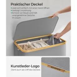 Rootz Dove Grey sammenklappelig vasketøjskurv - Tøjkurv - Sammenklappelig opbevaringsspand - 600D Oxford-klud - Bambus - Glasfiberstænger - Letvægts - | Fyndiq