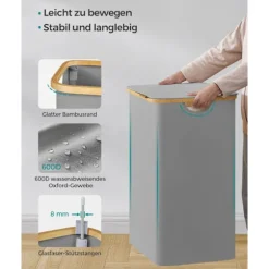 Rootz Dove Grey sammenklappelig vasketøjskurv - Tøjkurv - Sammenklappelig opbevaringsspand - 600D Oxford-klud - Bambus - Glasfiberstænger - Letvægts - | Fyndiq