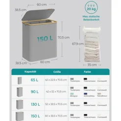 Rootz Dove Grey sammenklappelig vasketøjskurv - Tøjkurv - Sammenklappelig opbevaringsspand - 600D Oxford-klud - Bambus - Glasfiberstænger - Letvægts - | Fyndiq