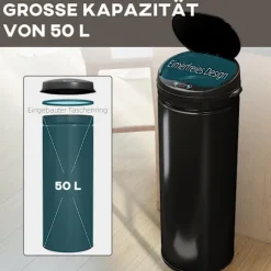 Rootz 50L sensor affaldsbeholder - Automatisk skraldespand - Berøringsfri beholder - Soft-Close funktion - Sort rustfrit stål