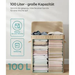 Rootz Natural Bamboo Vasketøjskurv med Låg - Hæmmer - Tøjopbevaring - Miljøvenlig - Letvægts - Holdbar - 54,5 cm x 34,5 cm x 61 cm