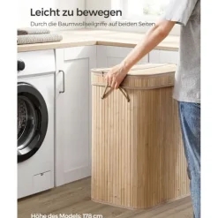 Rootz Natural Bamboo Vasketøjskurv med Låg - Hæmmer - Tøjopbevaring - Miljøvenlig - Letvægts - Holdbar - 54,5 cm x 34,5 cm x 61 cm