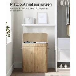 Rootz Natural Bamboo Vasketøjskurv med Låg - Hæmmer - Tøjopbevaring - Miljøvenlig - Letvægts - Holdbar - 54,5 cm x 34,5 cm x 61 cm