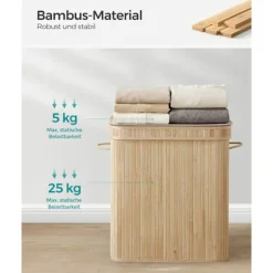 Rootz Natural Bamboo Vasketøjskurv med Låg - Hæmmer - Tøjopbevaring - Miljøvenlig - Letvægts - Holdbar - 54,5 cm x 34,5 cm x 61 cm