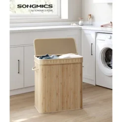Rootz Natural Bamboo Vasketøjskurv med Låg - Hæmmer - Tøjopbevaring - Miljøvenlig - Letvægts - Holdbar - 54,5 cm x 34,5 cm x 61 cm