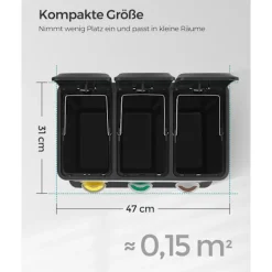 Rootz 3-rums pedalspand - Genbrugsspand - Skraldespand - Lufttæt forsegling - Premium-materiale - Separate rum - Praktisk håndtag - Aftagelige indvend | Fyndiq