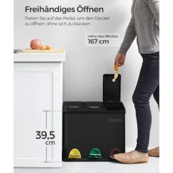 Rootz 3-rums pedalspand - Genbrugsspand - Skraldespand - Lufttæt forsegling - Premium-materiale - Separate rum - Praktisk håndtag - Aftagelige indvend | Fyndiq