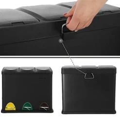 Rootz skraldespand - 24 L - 3-i-1 - Pedalspand - Affaldsadskillelse - Stål - Indvendig beholder - Sort - 46,5 x 29,5 x (40,5-65) cm