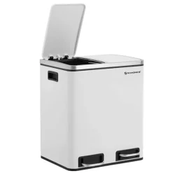 Rootz skraldespand - 30 L - Pedalspand - Indvendig beholder - 2x 15 L - Metal - Hvid - Affaldsseparering - Soft Close - Lufttæt - 41 x 36 x (47-73,5) | Fyndiq