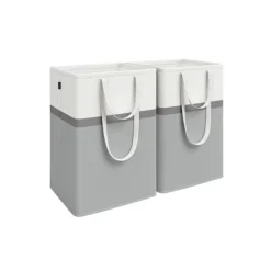 Rootz Sæt med 2 Dove Grey Vasketøjsposer - Tøjkurve - Opbevaringskurve - Polyester bomuldsstof - 45 cm x 40 cm x 65 cm