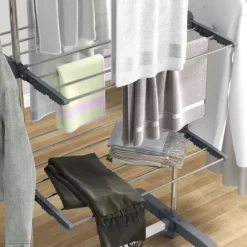 Rootz Tørrestativ - Tøjlufter - Tørretumbler - 4 niveauer - Sammenfoldelig - Et-klik-system - Rustfrit stål - Blå - Sølv - 142cm X 55cm X 152cm