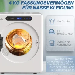 Rootz tørretumbler - Kompakt tørretumbler - Minitørrer - Touch Control - 49cm x 43cm x 61cm - 6 programmer, 4 kg Kapacitet, Hvid