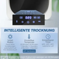 Rootz Tumble Dryer - Tøjtørrer - Ventet tørretumbler - UV -desinfektion - Kompakt 4 kg kapacitet - 48 cm x 40 cm x 56 cm - Rustfrit stål - Hvid