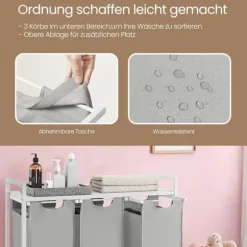 Rootz vaskeri kurv 3 rum - vaskeri samler - vaskeri - organiseret opbevaring - 92,5 cm x 33 cm x 72 cm