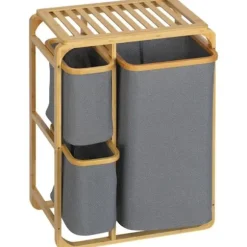 Rootz vasketøjskurv - Bambus vasketøjskurv - 3 aftagelige kurve - Naturgrå - 50 cm x 32 cm x 69,7 cm
