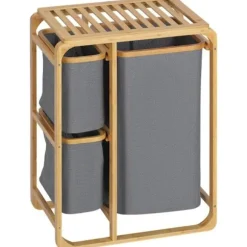 Rootz vasketøjskurv - Bambus vasketøjskurv - 3 aftagelige kurve - Naturgrå - 50 cm x 32 cm x 69,7 cm
