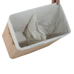 Rootz Vasketøjskurv - 100L - Håndvask - Vasketøjsopbevaring - Vaskeboks - Bambus - Brun - Hvid - 52 x 32 x 63 cm