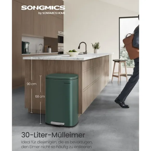 Rootz Vintage Green Steel skraldespand - Skraldespand - Affaldskurv - Stål- og plastkonstruktion - 43,2 cm x 37,1 cm x 63,2 cm