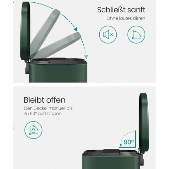 Rootz Vintage Green Steel skraldespand - Skraldespand - Affaldskurv - Stål- og plastkonstruktion - 43,2 cm x 37,1 cm x 63,2 cm
