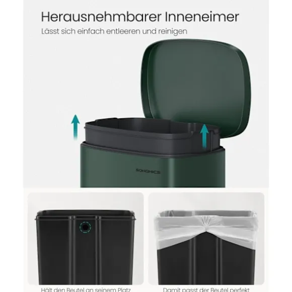 Rootz Vintage Green Steel skraldespand - Skraldespand - Affaldskurv - Stål- og plastkonstruktion - 43,2 cm x 37,1 cm x 63,2 cm