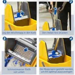 Rullende rengøringsspand, 26L, plastik, metalhåndtag