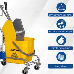 Rullende rengøringsspand, 26L, plastik, metalhåndtag