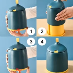 (Rund Kegle - Blå) 2 Liter / 0,5 Gallon Mini Skraldespand med Tryklåg - Kompakt Affaldskurv til Skrivebord, Bordplade, Sofabord eller Køkkenbord