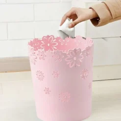 Rund skraldespand i plastik, hul papirkurv med blonder, til kontor. (1 pakke pink) (FMY)