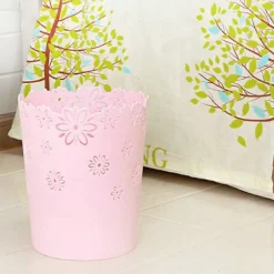 Rund skraldespand i plastik, hul papirkurv med blonder, til kontor. (1 pakke pink) (FMY)