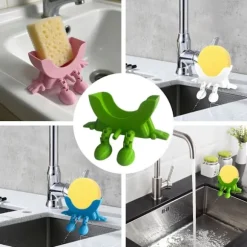 Sød hængende svampeholder med dræn – holder din svamp tør og smilende, til Scrub Daddy holder, sjov smilende vaskekurv med arme og ben (sort)