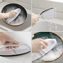 Skrubbebørste med sæbedispenser, svampeskrubber til køkkenvask og bordplader, ergonomisk håndtag, rengøringsværktøj til flere overflader til gryder og pander | Fyndiq