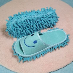 Smile Face Mopping Hjemmesko Vaskbar Rengøring Gulv Dust Sli Blue OENSIZE