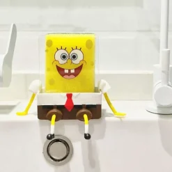 Tegneserie svampeholder med svamp, køkkensvampe Spongebob-holder, vaskhylde svampe afløbshylde-FS-