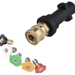 Tilbehør til højtryksrenseradapter til Karcher K2 K3 K4 K5 K6 K7 Krcher pistol, 1/4' hurtigkobling hunfitting, med 5 stråledyser (Fww)