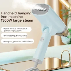Tøjdamper håndholdt 1300W, foldbar til hjem og rejse (blå)