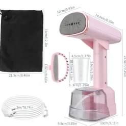 Tøjdamper 1500W hurtig opvarmning, 400ml vandtank, LCD digital display (pink)