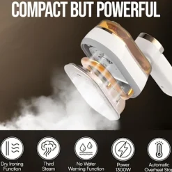 Tøjdamper 1200W, med 3 dampindstillinger, 180° drejeligt håndtag (Off-white) Off-white