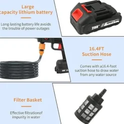 Trådløs Højtryksrenser 3000W, 21V, 6000mAh – 2 Dyser, 2x Batterier, 5m Slange – Til Bil-, Have- og Terrasserensning