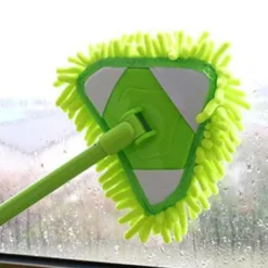 Trekantet Lazy Mop Teleskopstang Vindue Rengøring Chenille Vandabsorberende Støv Mop Mini Lazy Mop Loftbørste (1 sæt, Grøn)