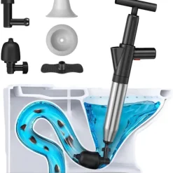 Trykluftplunger, professionel plunger med sugekop til toiletter, vaske og brusere, pumpe til at fjerne blokeringer i afløb, vandlåse og rør +