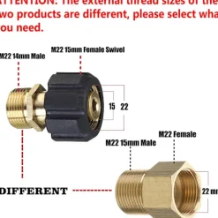 Trykvaskefitting M22 15mm 2# M22 15mm Hun til M22 14mm Han