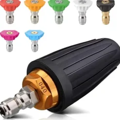 Turbo Dyse til Højtryksrensere, Roterende Dyse og 7 Tips, 1/4' Quick Connect, 4000 Psi, Sort