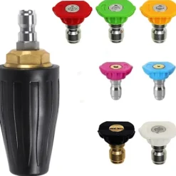 Turbo Dyse til Højtryksrenser, Roterende Dyse og 7 Tips, 1/4' Quick Connect, 4000 Psi, Jet Kit til Højtryksrenser, Højtryksrotator, Sort